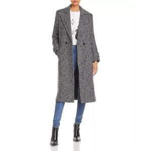 Anine Bing One Button Herringbone Long Coat Black White XS